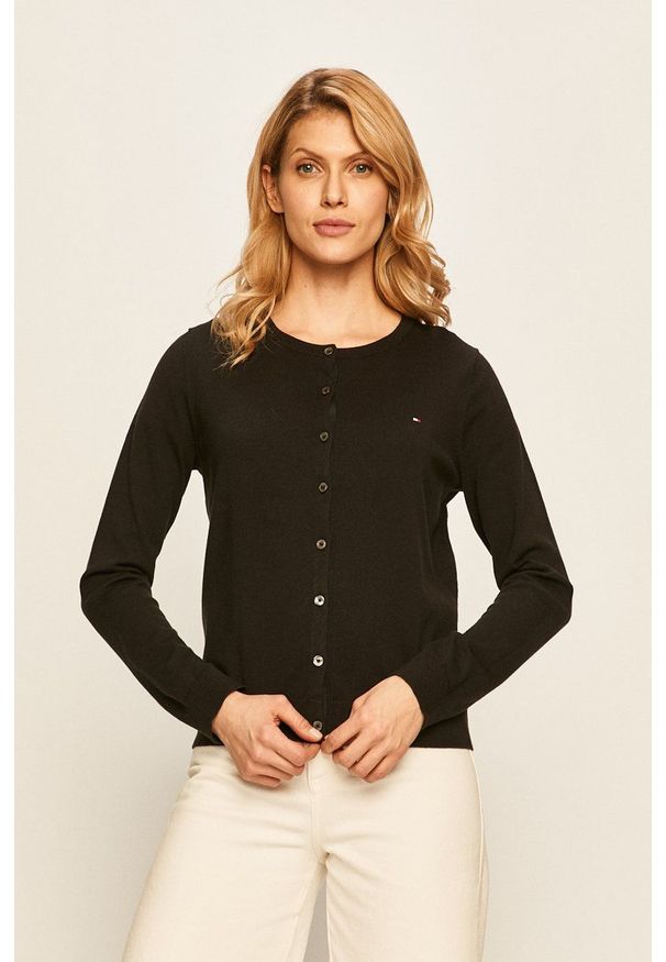 TOMMY HILFIGER - Tommy Hilfiger - Kardigan. Okazja: na co dzień. Kolor: czarny. Materiał: dzianina. Wzór: gładki. Styl: casual