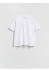 Reserved - T-shirt z nadrukami - złamana biel. Materiał: bawełna, dzianina. Wzór: nadruk