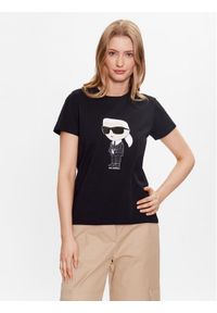 Karl Lagerfeld - KARL LAGERFELD T-Shirt Ikonik 2.0 230W1700 Czarny Regular Fit. Typ kołnierza: dekolt w karo. Kolor: czarny. Materiał: bawełna #1