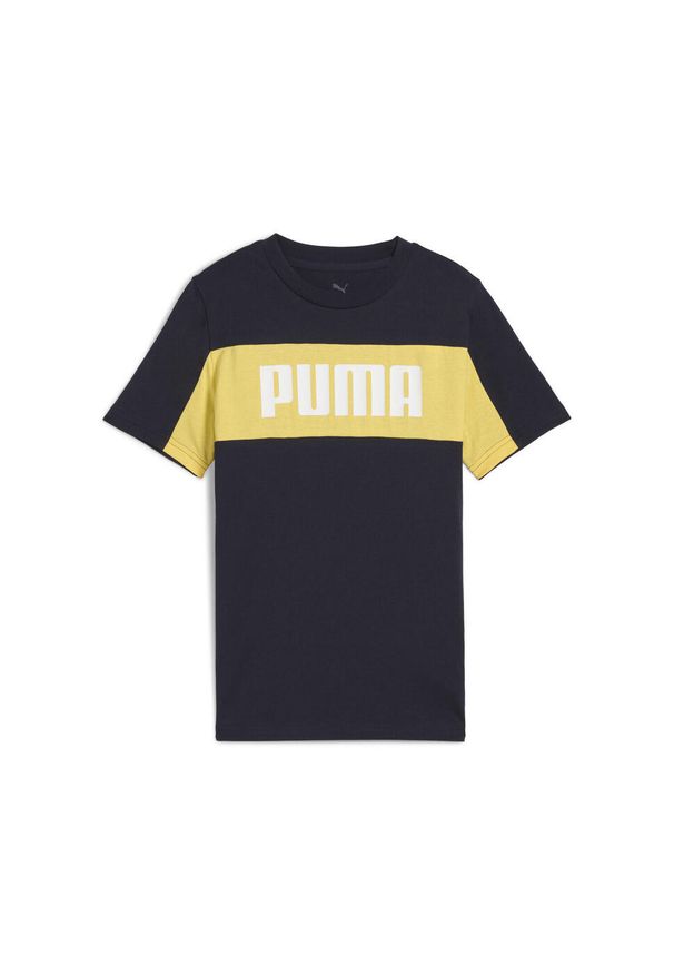 Puma - Młodzieżowa koszulka Essentials Block PUMA New Navy Blue. Kolor: niebieski. Wzór: haft