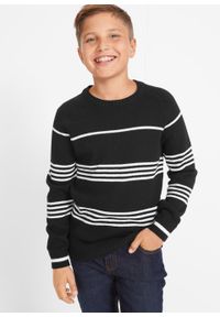 Sweter chłopięcy w paski bonprix czarno-biel wełny w paski. Kolor: czarny. Materiał: wełna. Wzór: paski. Sezon: zima #4