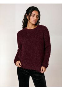 Sinsay - Sweter z futrzanym wykończeniem - bordowy. Kolor: czerwony. Materiał: futro #1