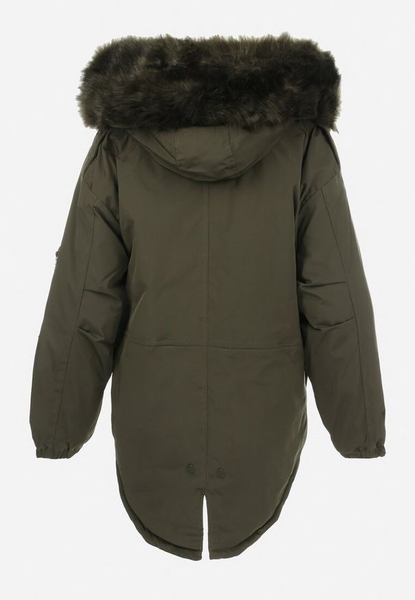 Born2be - Ciemnozielona Kurtka Parka Oversize z Futerkiem Mitto. Kolor: zielony. Materiał: futro. Długość rękawa: długi rękaw. Długość: długie. Sezon: zima, jesień. Styl: elegancki, klasyczny