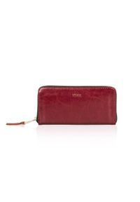 Skórzany portfel damski Solier P02 bordowy. Kolor: czerwony. Materiał: skóra