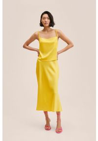 mango - Mango spódnica Brillant kolor żółty midi prosta. Okazja: na co dzień. Kolor: żółty. Materiał: tkanina, włókno. Wzór: gładki. Styl: casual #6