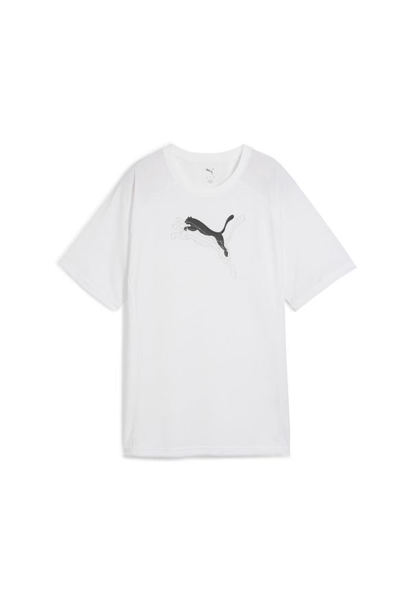 Puma - Damska koszulka Evostripe o luźnym kroju z grafiką PUMA. Kolor: biały. Sport: bieganie