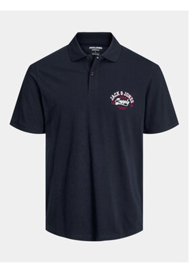 Jack & Jones - Jack&Jones Polo Logo 12246692 Granatowy Standard Fit. Typ kołnierza: polo. Kolor: niebieski. Materiał: bawełna