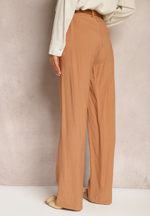 Renee - Brązowe Szerokie Spodnie Palazzo High Waist Neridana. Stan: podwyższony. Kolor: brązowy. Materiał: materiał. Styl: elegancki