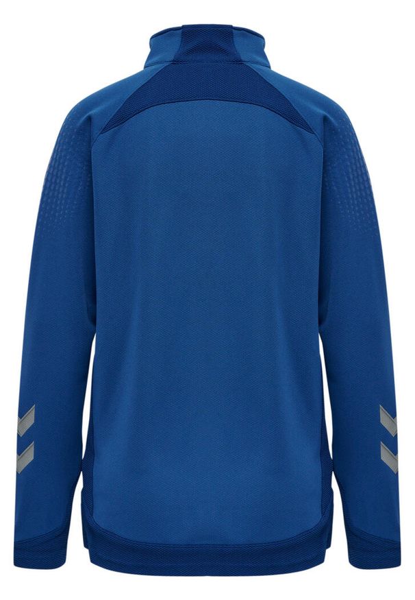 Damska bluza dresowa half zip Hummel Lead. Kolor: niebieski. Materiał: dresówka. Wzór: nadruk. Sport: piłka nożna