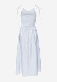 Born2be - Niebieska Bawełniana Sukienka Rozkloszowana z Elastyczną Górą i Wiązanymi Ramiączkami Nyphea. Okazja: na co dzień. Kolor: niebieski. Materiał: bawełna. Długość rękawa: na ramiączkach. Typ sukienki: proste. Styl: casual, elegancki #2