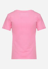 Born2be - Różowy Bawełniany T-shirt z Ozdobnym Napisem z Cyrkonii Tiavalia. Okazja: na co dzień. Kolor: różowy. Materiał: bawełna. Wzór: napisy. Styl: klasyczny, casual, elegancki, wizytowy #5