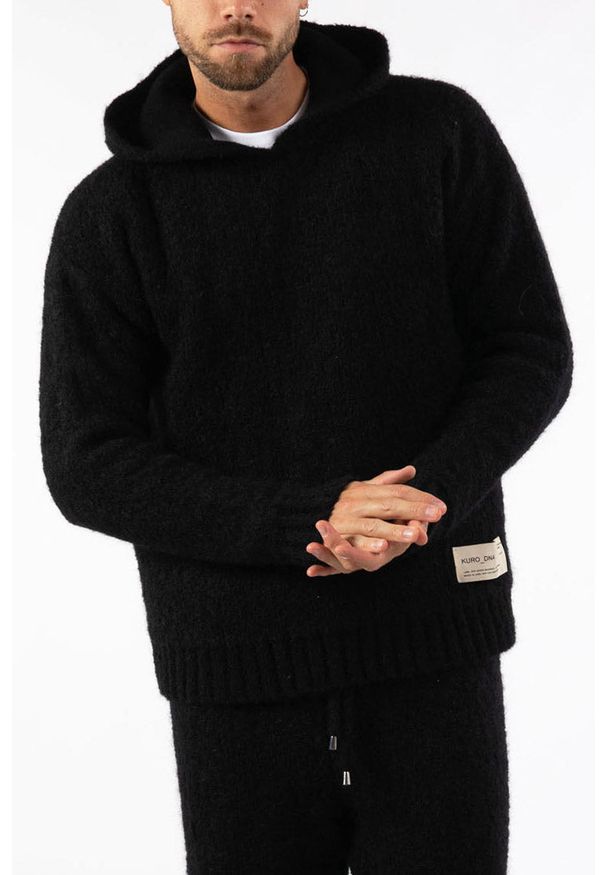 Takeshy Kurosawa Sweter | 83084 | Hoody Boucle | Mężczyzna | Czarny. Okazja: na co dzień. Typ kołnierza: kaptur. Kolor: czarny. Materiał: akryl, wełna. Wzór: aplikacja. Styl: casual