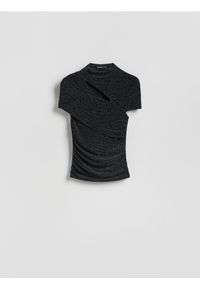 Reserved - T-shirt z metalicznym efektem - czarny. Kolor: czarny. Materiał: dzianina