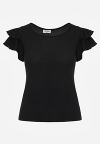 Born2be - Czarna Bawełniana Bluzka o Prostym Kroju z Krótkim Rękawem z Falbanek Himoni. Okazja: do pracy, na co dzień. Typ kołnierza: kołnierz z falbankami. Kolor: czarny. Materiał: bawełna. Długość rękawa: krótki rękaw. Długość: krótkie. Styl: elegancki, klasyczny, casual #6