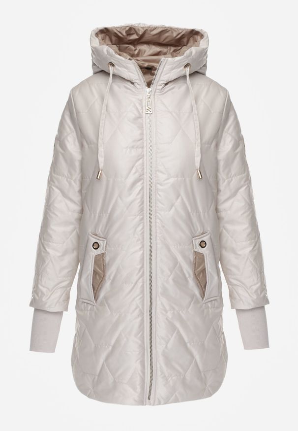 Born2be - Jasnoszara Pikowana Kurtka Przejściowa z Kapturem i Bocznymi Suwakami Mado. Okazja: na co dzień. Typ kołnierza: kaptur. Kolor: szary. Materiał: poliester, jeans. Styl: casual, klasyczny