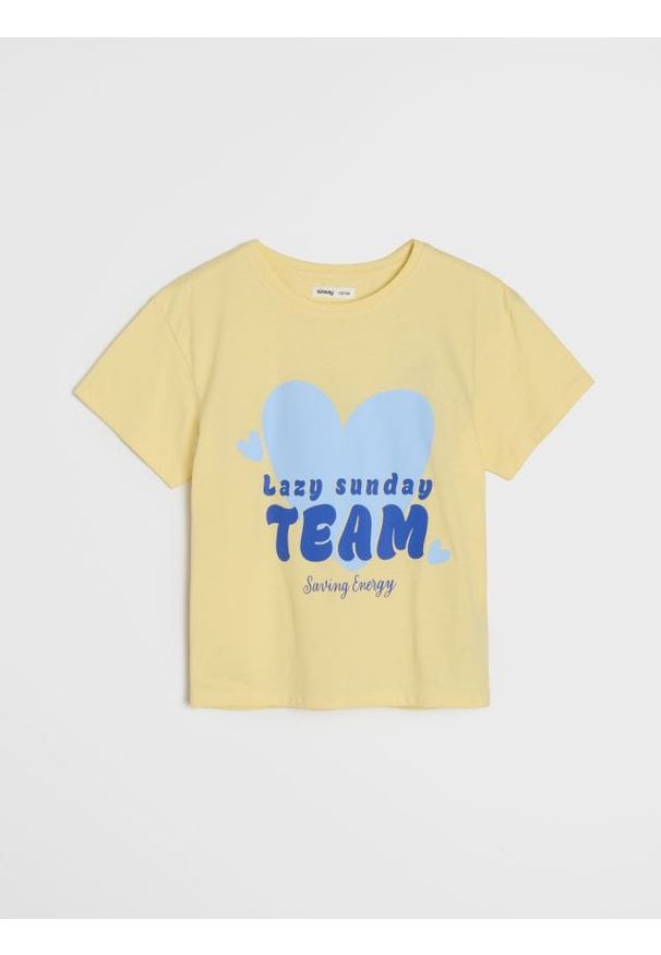 Sinsay - Bawełniana koszulka z nadrukiem - żółty. Kolor: żółty. Materiał: bawełna. Wzór: nadruk