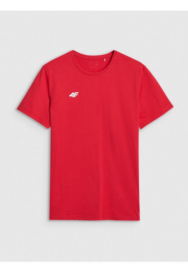 4f - 4F T-shirt regular gładki męski - czerwony M. Okazja: na co dzień. Kolor: czerwony. Materiał: dzianina, bawełna, jersey. Długość rękawa: krótki rękaw. Długość: krótkie. Wzór: gładki. Styl: klasyczny, sportowy, casual