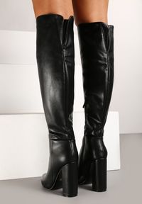 Born2be - Czarne Kozaki na Słupku z Luźną Cholewką Peissa. Okazja: na co dzień. Kolor: czarny. Materiał: jeans. Szerokość cholewki: normalna. Obcas: na słupku. Styl: casual