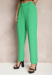 Renee - Zielone Spodnie High Waist z Gumką w Talii i Prostymi Nogawkami Brenissa. Okazja: na co dzień. Stan: podwyższony. Kolor: zielony. Styl: casual, elegancki