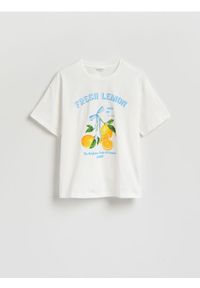 Reserved - T-shirt z nadrukiem - złamana biel. Materiał: bawełna. Wzór: nadruk