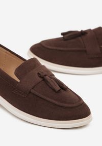 Born2be - Brązowe Mokasyny z Frędzlami z Przodu Melarella. Okazja: na co dzień. Kolor: brązowy. Materiał: jeans. Styl: elegancki, casual #4