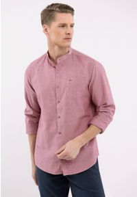 Volcano - Koszula ze stójką, Slim Fit, K‑LANGE. Typ kołnierza: kołnierzyk stójkowy. Kolor: różowy. Materiał: włókno, materiał, bawełna. Wzór: gładki, bez wzorów. Styl: klasyczny
