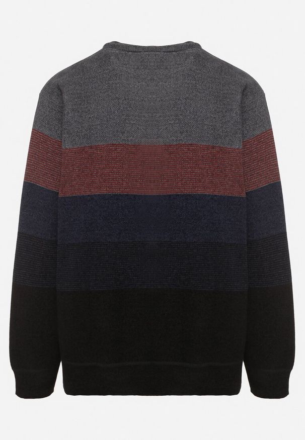 Born2be - Granatowy Sweter z Wełną w Paski Ettarine. Okazja: na co dzień. Kolekcja: plus size. Kolor: niebieski. Materiał: wełna. Wzór: paski. Styl: klasyczny, casual, elegancki