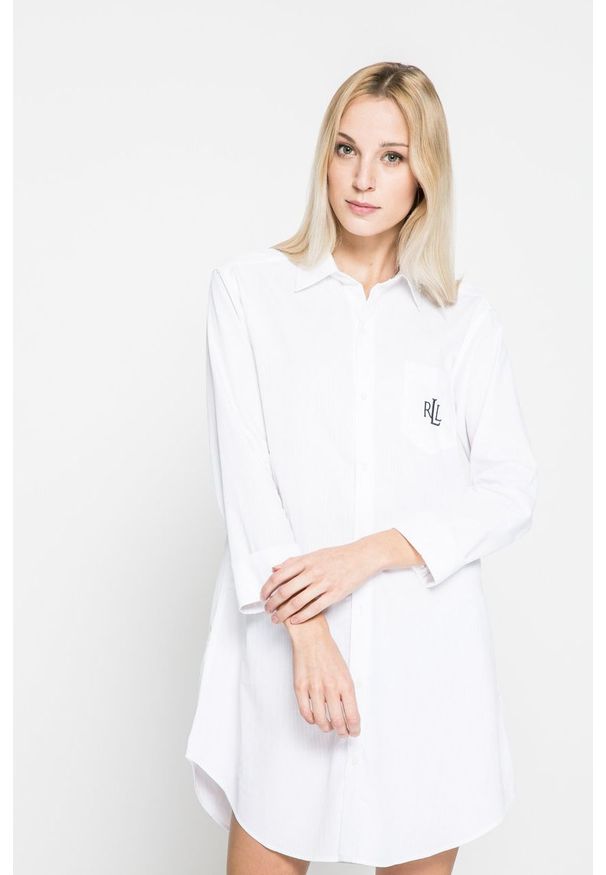 Lauren Ralph Lauren - Koszula nocna. Kolor: biały. Materiał: tkanina. Wzór: gładki