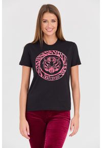 Just Cavalli - JUST CAVALLI Czarny damski t-shirt R Tiger Round Flock, Rozmiar XS. Kolor: czarny