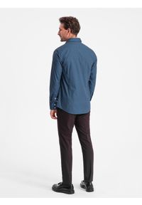Ombre Clothing - Bawełniana koszula męska we wzory SLIM FIT - niebieska V4 OM-SHCS-0151 - XXL. Kolor: niebieski. Materiał: bawełna. Styl: klasyczny #4
