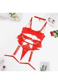 Intica - Komplet bielizny koronkowej z półmiseczkami na romantyczne wieczory Aikaterini. Kolor: czerwony. Materiał: koronka. Wzór: aplikacja, koronka #1
