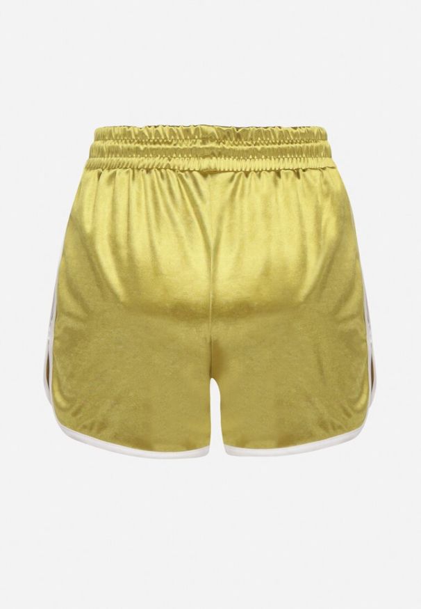 Born2be - Żółte Szorty z Gumką w Pasie Ściągane Sznurkiem z Ozdobną Taśmą po Bokach Oanestia. Okazja: na co dzień. Kolor: żółty. Sezon: lato. Styl: casual, sportowy