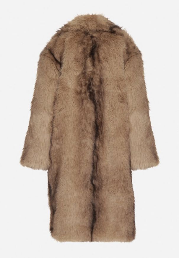 Born2be - Brązowy Płaszcz Futro z Szerokim Kołnierzem i Kieszeniami Ezinda. Okazja: do pracy, na co dzień, na spotkanie biznesowe. Typ kołnierza: golf. Kolor: brązowy. Materiał: futro. Styl: klasyczny, casual, elegancki, biznesowy