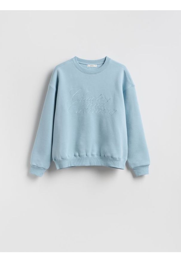 Reserved - Bluza z haftem - jasnozielony. Kolor: zielony. Materiał: dzianina, bawełna. Wzór: haft