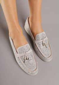 Renee - Szare Mokasyny z Cyrkoniami i Ozdobami Distantsteam. Okazja: na co dzień. Kolor: szary. Materiał: jeans. Wzór: aplikacja. Styl: glamour, casual #9