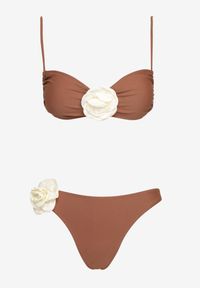 Born2be - Brązowe Bikini Klasyczny Biustonosz i Figi Ozdobione Kwiatową Aplikacją Rivaeria. Kolor: brązowy. Wzór: aplikacja, kwiaty #2