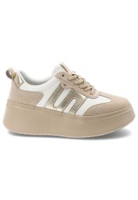 Sneakersy damskie Filippo, cholewka ze skóry naturalnej klasyczne sznurowanie na podwyższonej podeszwie, beżowe, DP7514/26. Zapięcie: sznurówki. Kolor: biały. Materiał: skóra. Szerokość cholewki: normalna #7