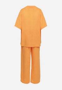 Born2be - Pomarańczowy Komplet 2-Częściowy Koszula o Luźnym Kroju Szerokie Spodnie z Gumką w Talii Vimitha. Kolor: pomarańczowy. Materiał: materiał. Wzór: aplikacja #2