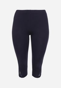 Born2be - Granatowe Legginsy z Bawełny 3/4 z Koronką Mavirene. Okazja: na co dzień. Kolekcja: plus size. Kolor: niebieski. Materiał: bawełna, koronka. Wzór: koronka. Styl: casual, elegancki #6