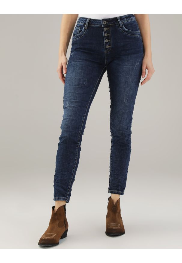 Unisono - GŁADKIE SPODNIE- JEANSY 191-TL2028 JEANS. Materiał: jeans. Wzór: gładki