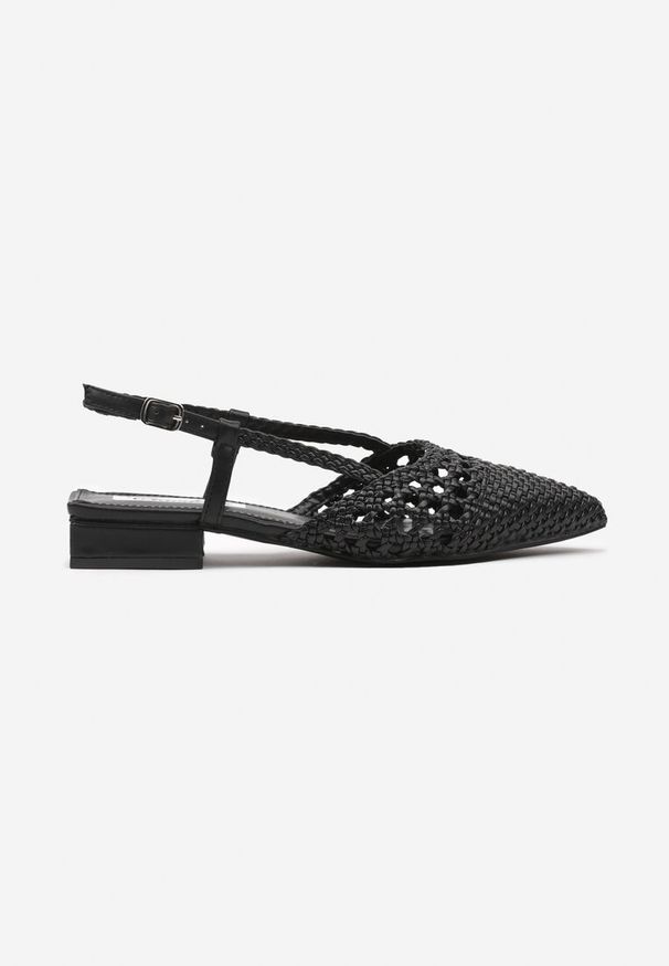 Renee - Czarne Ażurowe Sandały Typu Slingback Ciaralin. Okazja: na co dzień. Zapięcie: sprzączka. Kolor: czarny. Wzór: ażurowy. Sezon: lato. Obcas: na obcasie. Styl: casual. Wysokość obcasa: średni