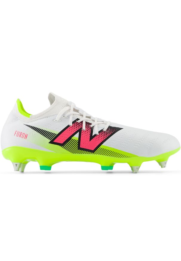 Korki męskie New Balance FURON PRO SG V7+ SF1SH75 – białe. Zapięcie: sznurówki. Kolor: biały. Materiał: syntetyk, materiał, włókno. Szerokość cholewki: normalna. Sport: piłka nożna