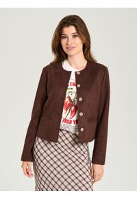 Sinsay - Elegancka kurtka z imitacji zamszu i ozdobnymi guzikami - brązowy. Kolor: brązowy. Materiał: zamsz. Styl: elegancki