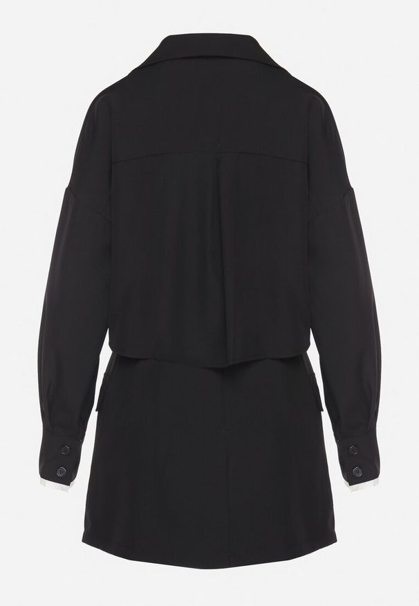 Born2be - Czarny Komplet Koszula i Spódnica z Imitacją Kieszeni Zensedi. Kolor: czarny