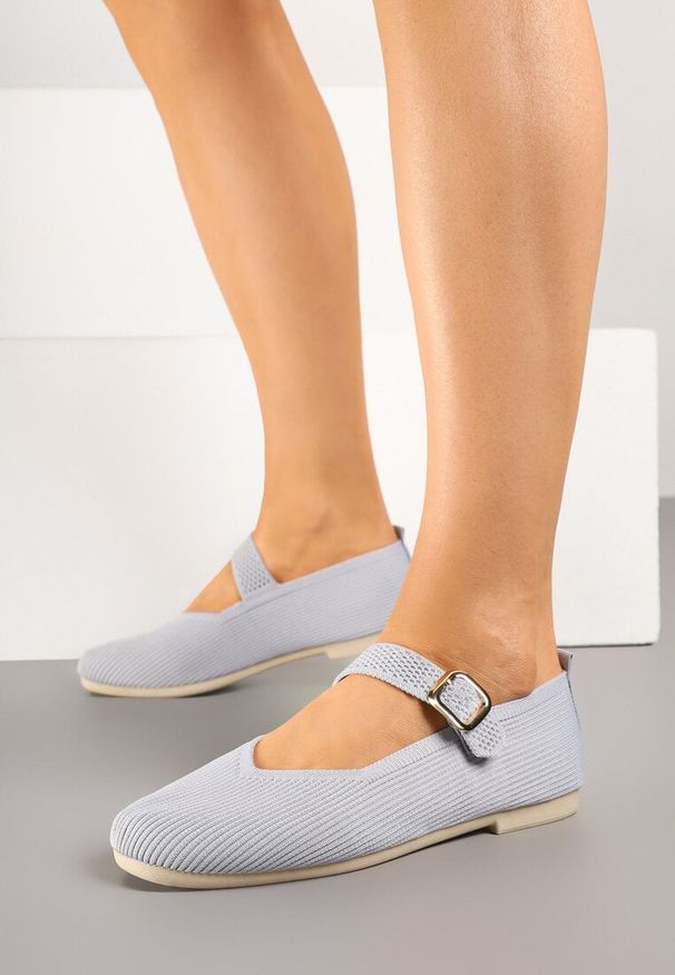Renee - Szare Balerinki Ozdobione Paskiem Avanellia. Okazja: na co dzień. Zapięcie: pasek. Kolor: szary. Materiał: jeans. Wzór: aplikacja. Styl: elegancki, klasyczny, casual