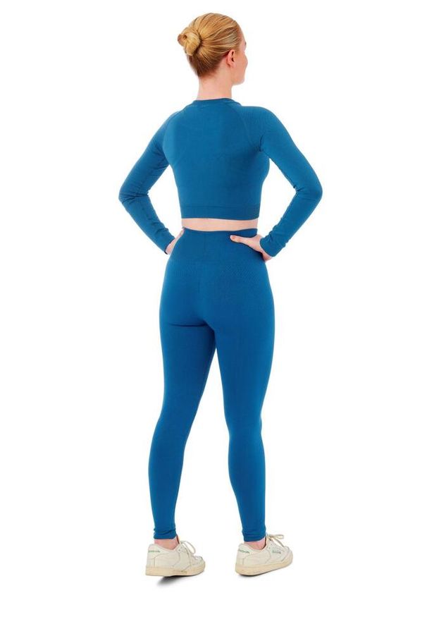 XTREME SOCKSWEAR - Damski zestaw sportowy Xtreme - legginsy sportowe + sportowy Croptop - Niebieski. Kolor: niebieski. Sport: fitness