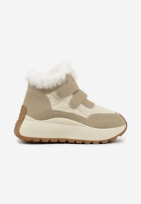 Born2be - Beżowe Sneakersy Śniegowce Vices na Grubej Podeszwie z Zapięciem na Rzep i Futrem Nelisella. Zapięcie: rzepy. Kolor: beżowy. Materiał: futro. Wzór: aplikacja. Sezon: zima #7