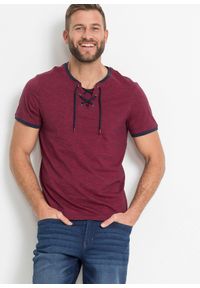 bonprix - T-shirt z ozdobnym sznurowaniem, z bawełny organicznej. Kolor: niebieski. Materiał: bawełna. Wzór: melanż #1