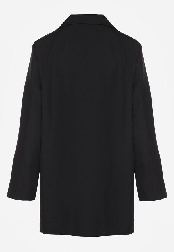 Renee - Czarna Marynarka Dwurzędowa o Przedłużonym Fasonie Pilinne. Okazja: na spotkanie biznesowe, na co dzień, do pracy. Kolor: czarny. Materiał: jeans. Styl: elegancki, casual, biznesowy