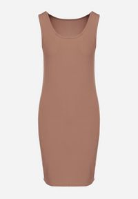 Born2be - Brązowa Dopasowana Sukienka z Bawełną Nerisave. Okazja: na co dzień. Kolor: brązowy. Materiał: bawełna. Typ sukienki: proste. Styl: klasyczny, casual, elegancki #6